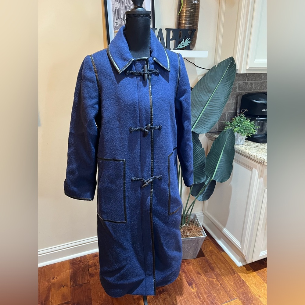 J. Crew Italian Wool/Cashmere Blend Navy Toggle Coat w/ Black Piping 6